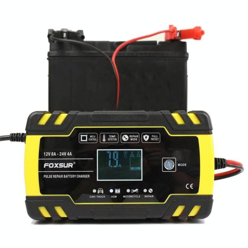 FOXSUR 12V-24V Car Motorcycle Truck Repair Battery Charger AGM Charger, EU Plug