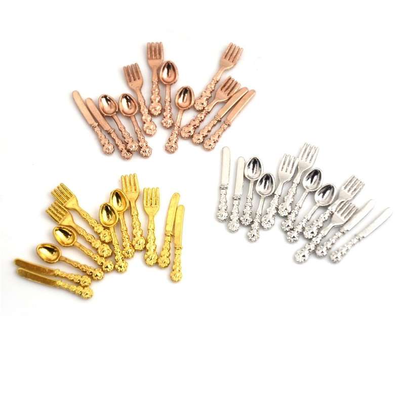 12 PCS / Set Simulation Kitchen Food Furniture Toys Dollhouse Miniature Accessories 1:12 Fork Kni...