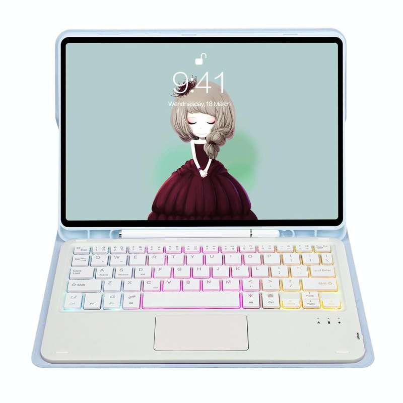 For Samsung Galaxy Tab S8 / S7 A700B-AS Candy Color Backlight Bluetooth Keyboard Leather Tablet C...