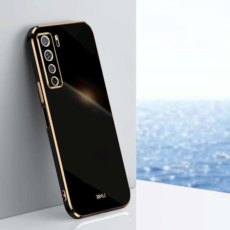 For Huawei nova 7 SE XINLI Straight 6D Plating Gold Edge TPU Shockproof Case(Black)