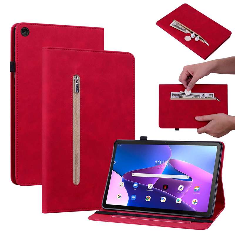 For Lenovo Tab M10 Plus 10.6 3rd Gen 2022 Skin Feel Solid Color Zipper Leather Tablet Case(Red)