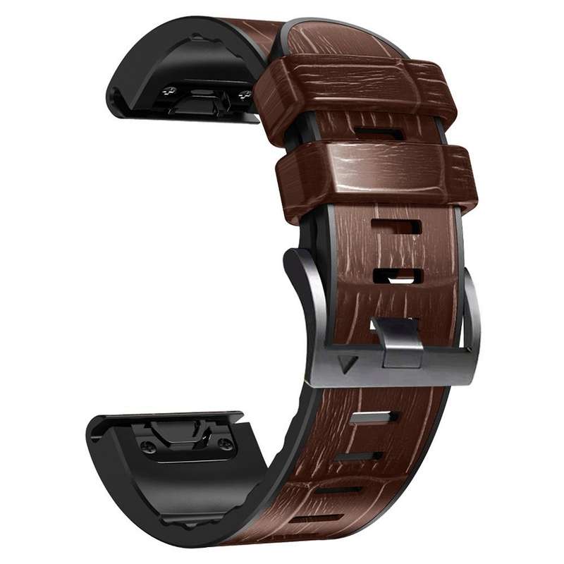 For Garmin Fenix 7X/6X Pro/Tactix 7 26mm Crocodile Texture Silicone Leather Watch Band(Coffee)