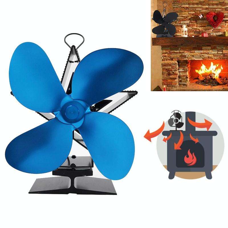 4-Blade Aluminum Heat Powered Fireplace Stove Fan (Blue)