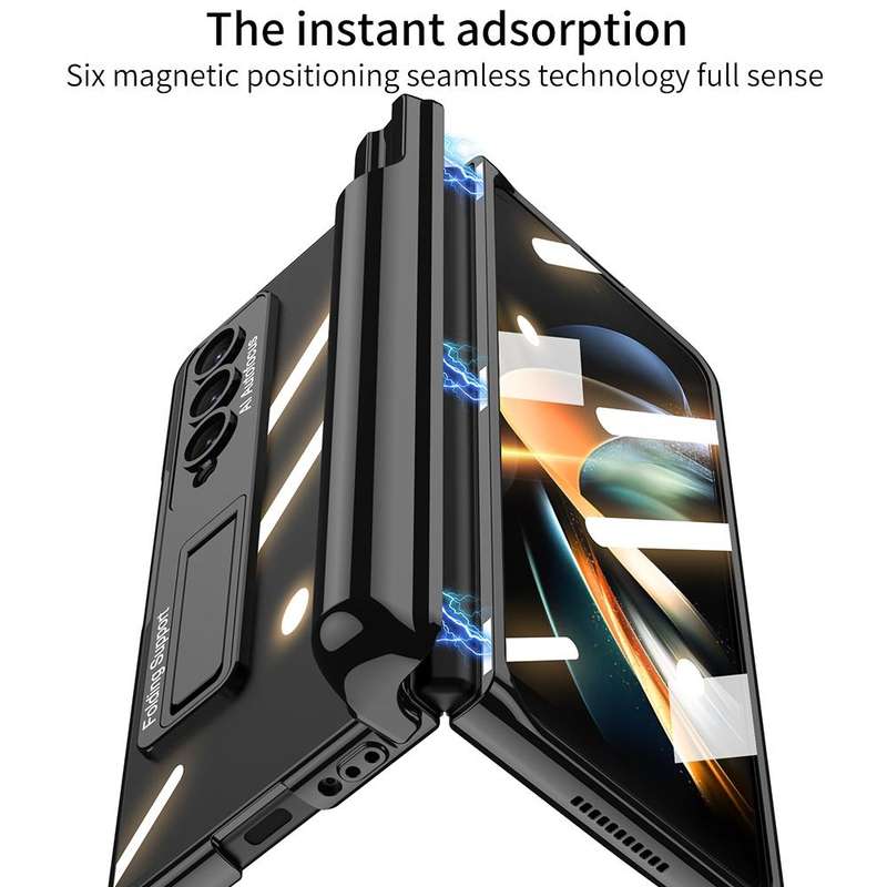 For Samsung Galaxy Z Fold4 GKK Magnetic Fold Hinge Shockproof Phone Case with Pen Slots(Silver)