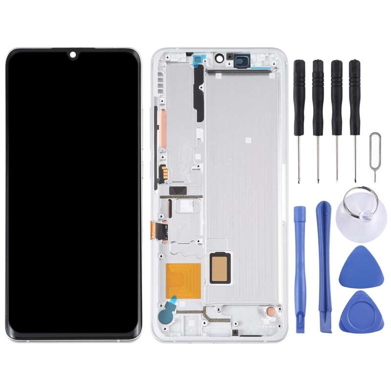 AMOLED LCD Screen for Xiaomi Mi Note 10 Lite M2002F4LG Digitizer Full Assembly with Frame(Silver)
