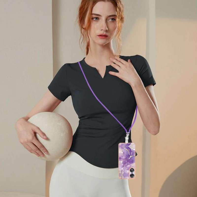 For OPPO A78 / A58 Electroplating Marble Dual-side IMD Phone Case with Lanyard(Purple 002)