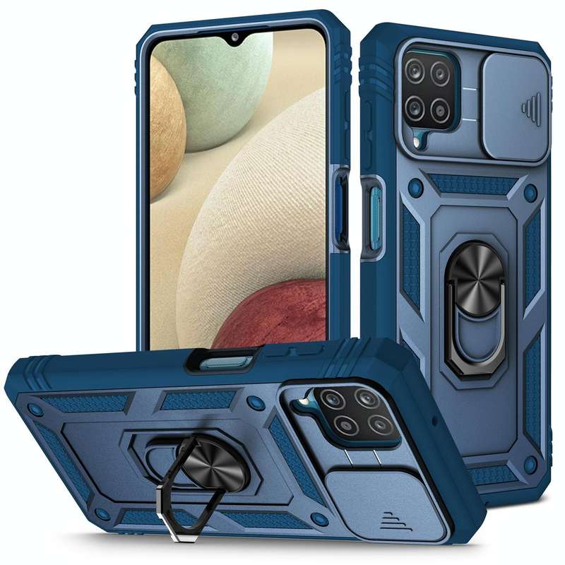 For Samsung Galaxy A12 Sliding Camera Cover Design TPU + PC Protective Case with 360 Degree Rotat...