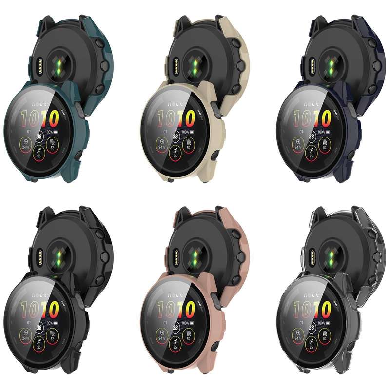 For Garmin Forerunner 265 PC + Tempered Glass Film Integrated Watch Protective Case(Transparent W...
