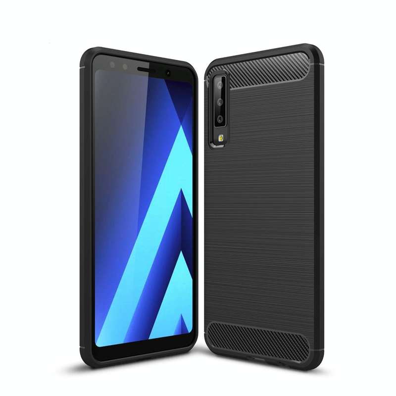 For Galaxy A7 (2018) / A750 Brushed Carbon Fiber Texture TPU Shockproof Anti-slip Soft Protective...
