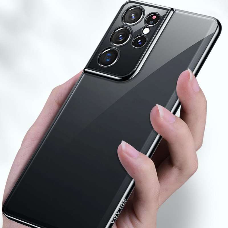 For Samsung Galaxy S21 Ultra 5G SULADA Shockproof Plating Silicone Transparent Protective Case(Si...