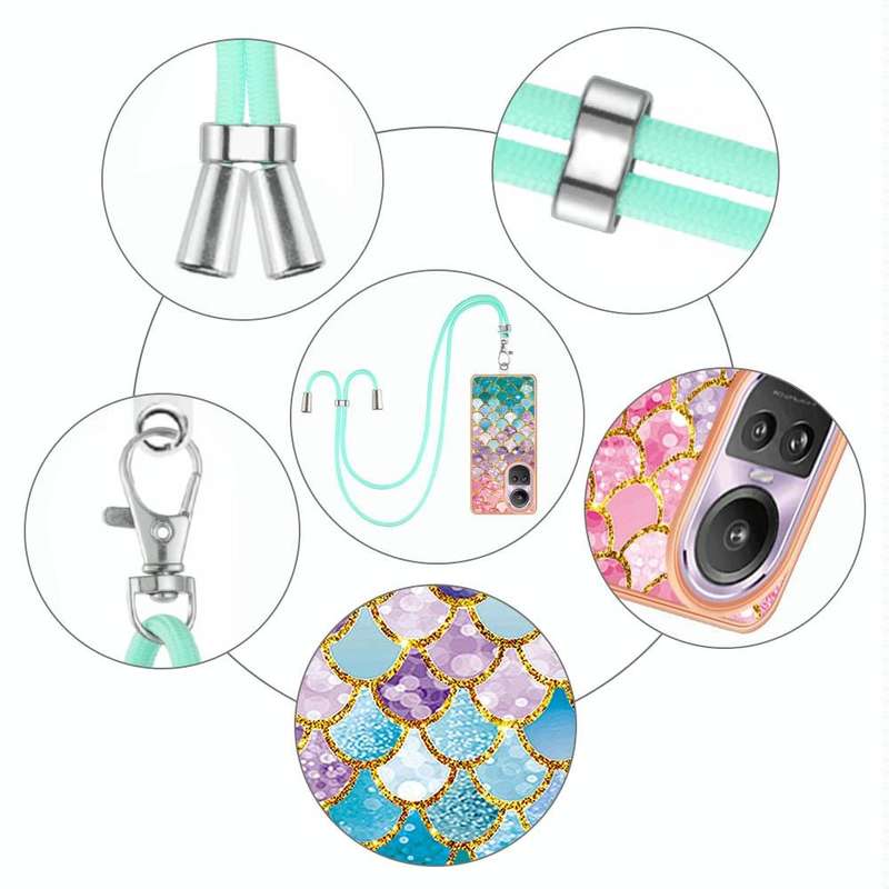 For OPPO Reno10 Pro 5G Global Electroplating IMD TPU Phone Case with Lanyard(Colorful Scales)