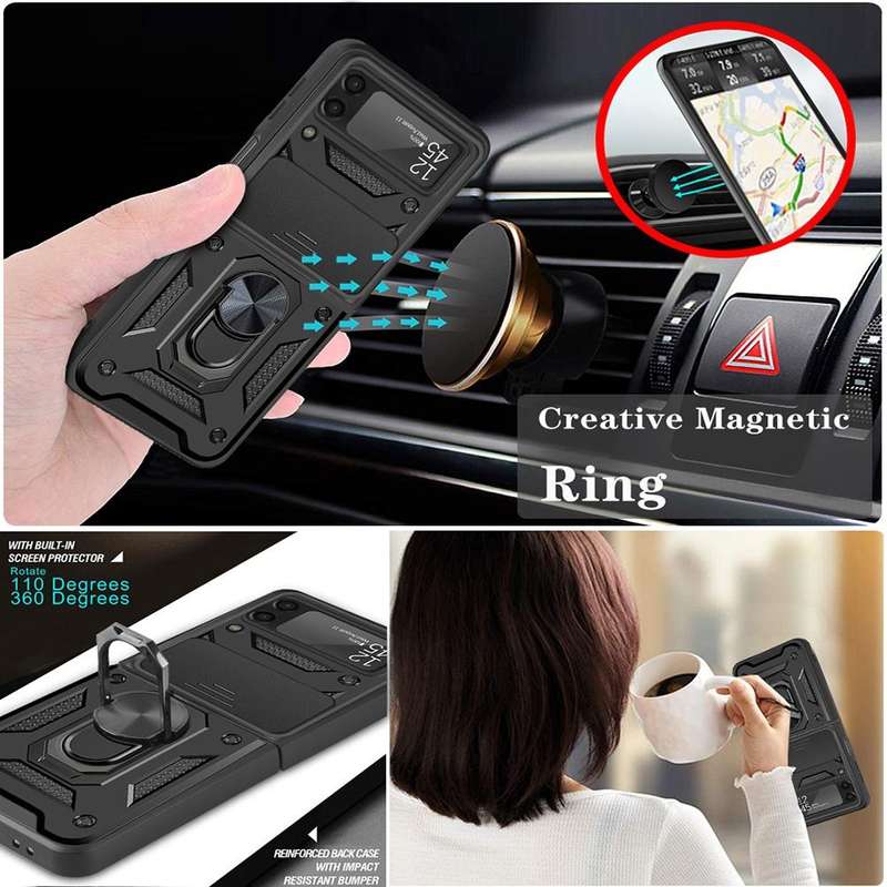 For Samsung Galaxy Z Flip4 Sliding Camera Cover Design TPU+PC Protective Phone Case(Black)