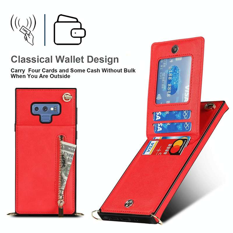 For Samsung Galaxy Note9 Cross-body Zipper Square TPU+PU Back Cover Case with Holder & Card Slots...