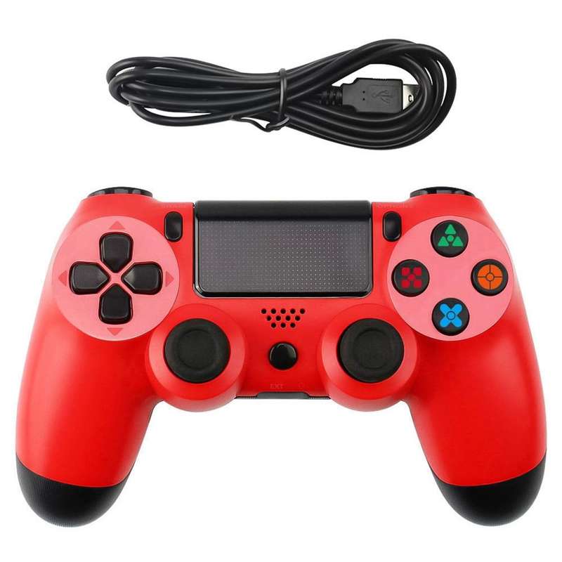 Snowflake Button Wired Gamepad Game Handle Controller for PS4(Red)