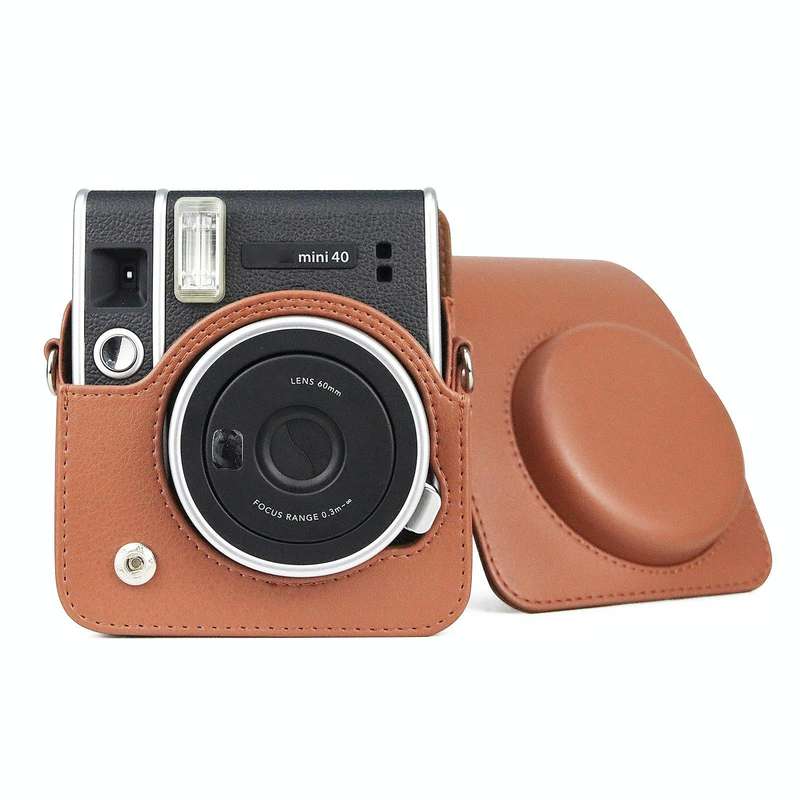 Full Body Camera Retro PU Leather Case Bag with Strap for FUJIFILM instax mini 40 (Brown)