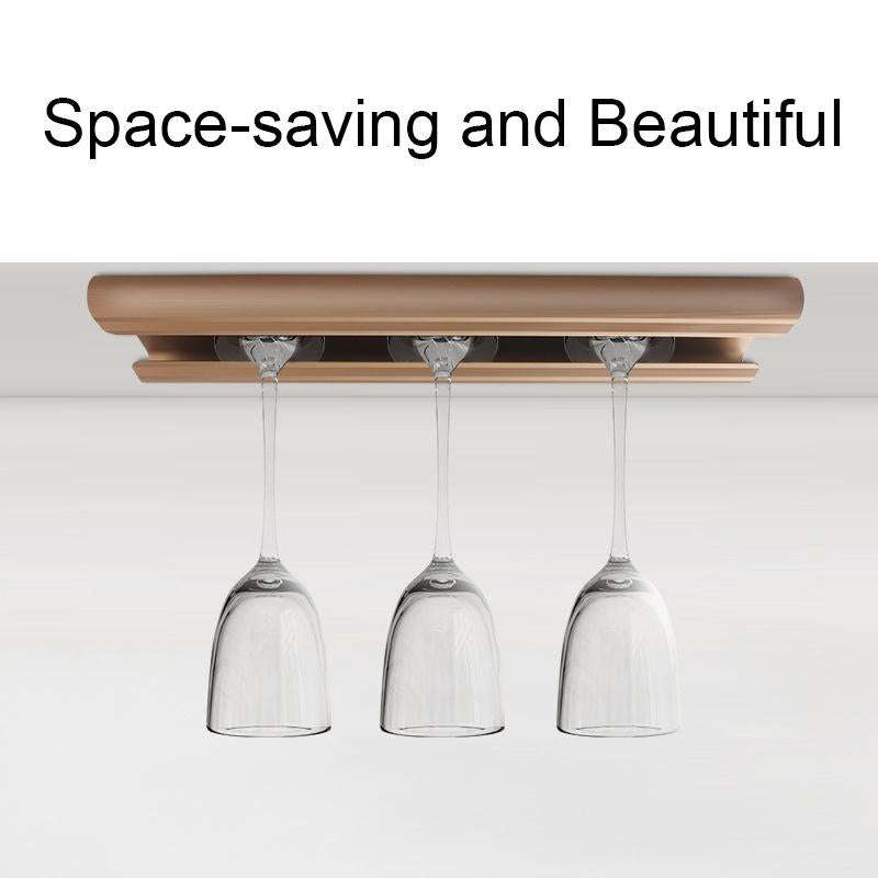 Living Room Punch-free Aluminum Alloy Wine Glass Rack Kitchen Wine Glass Hanger(Black)