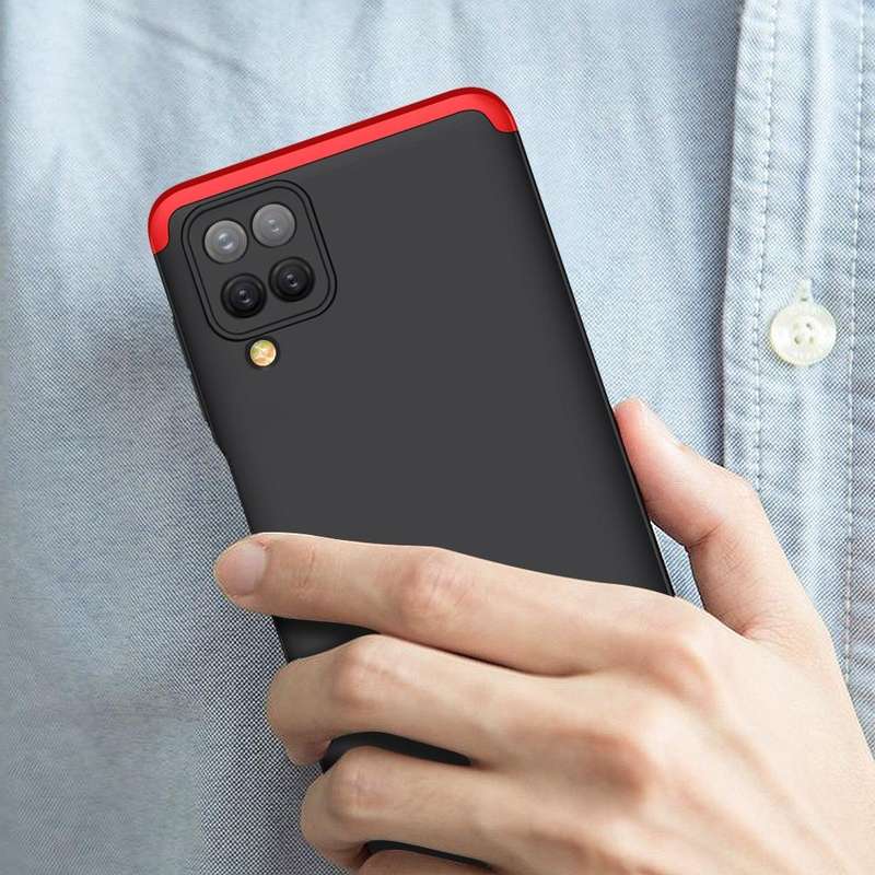For Samsung Galaxy A12 GKK Three Stage Splicing Full Coverage PC Case(Black+Red)