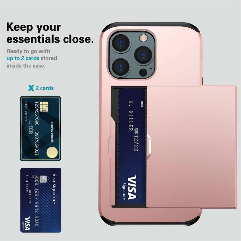 For iPhone 15 Pro Shockproof Armor Phone Case with Slide Card Slot(Dark Blue)