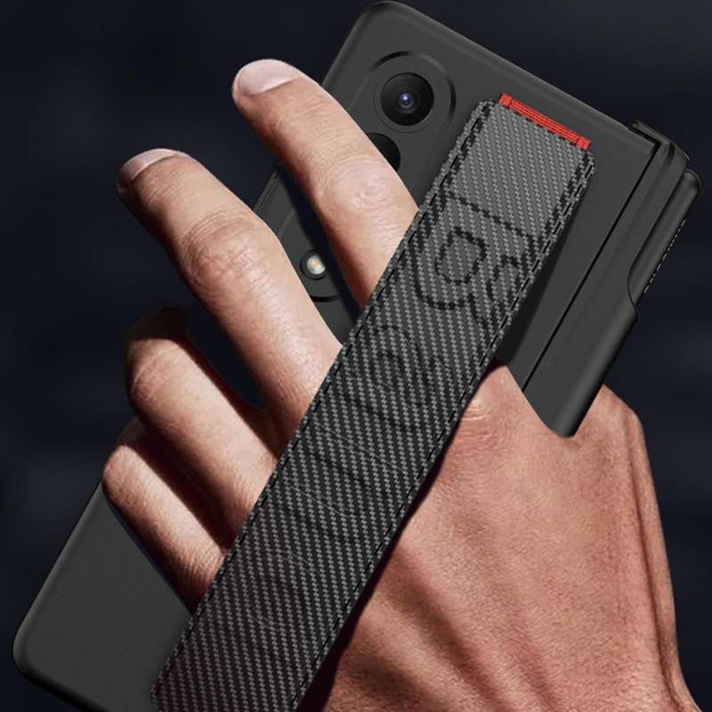 For Samsung Galaxy Z Fold4 GKK Magnetic Fold Hinge Shockproof Phone Case with Wrist Strap(Black)