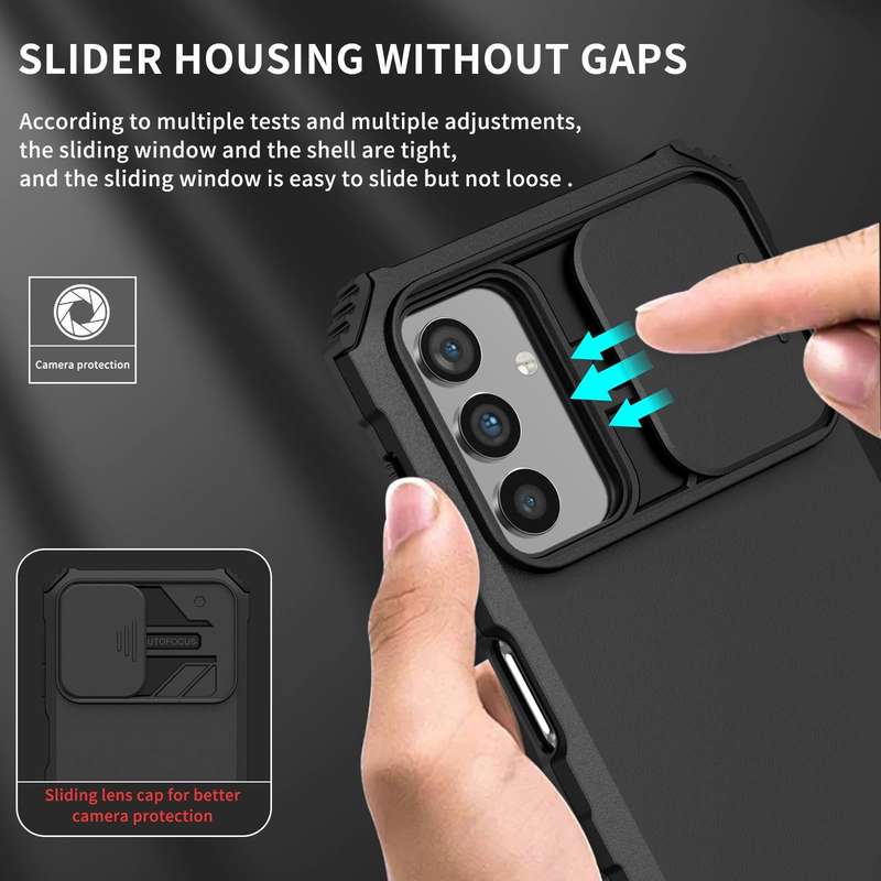 For Samsung Galaxy A13 Stereoscopic Holder Sliding Camshield Phone Case(Black)