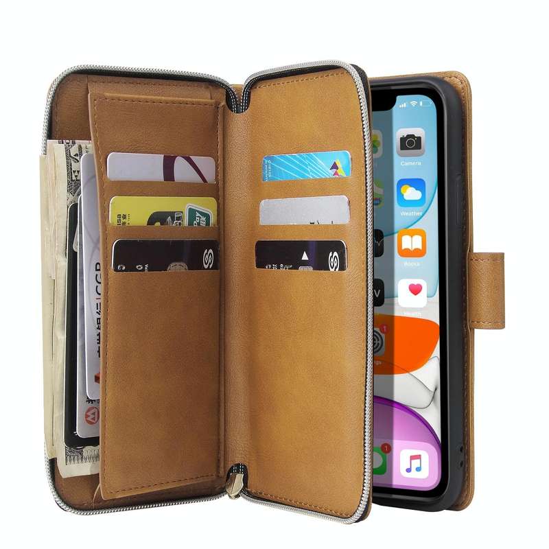 For iPhone 11 Pro Max Zipper Wallet Bag Horizontal Flip PU Leather Case with Holder & 9 Card Slot...