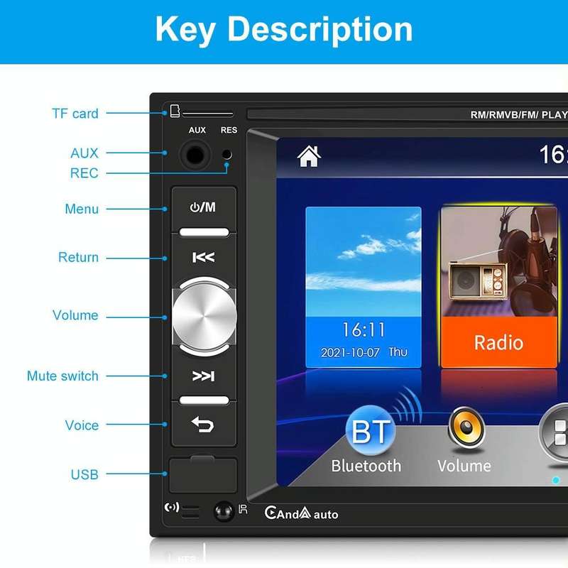 7622C 6.2 inch Dual Spindle HD Car Universal MP5 Carplay Player, Style: Standard