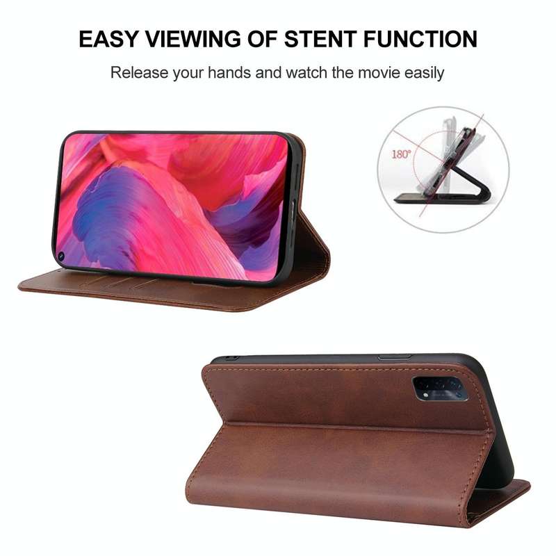 For OPPO A74 5G Magnetic Closure Leather Phone Case(Brown)