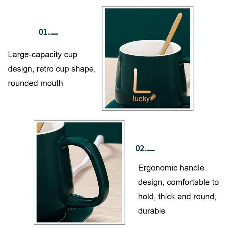 Constant Temperature Heating Thermostat Cup Set Smart Ceramic Coffee Cup, Style: USB Plug(Green+G...