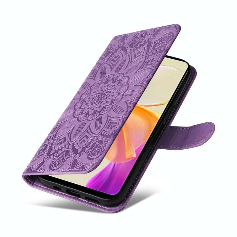 For vivo Y36 4G / 5G Foreign Embossed Sunflower Leather Phone Case(Purple)