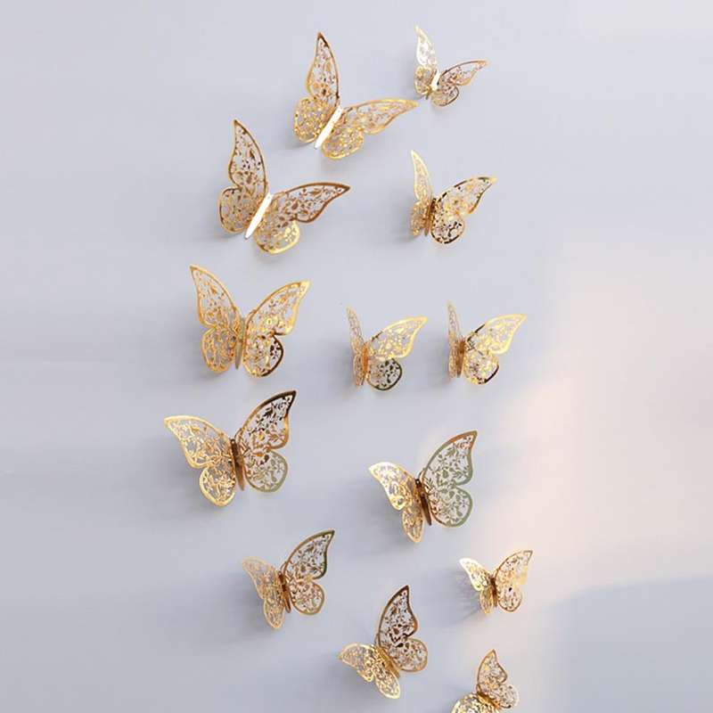 3D Wallpaper Home Decoration Hollow Butterfly Fridge Wall Stickers(Hollow Butterfly C type Silver)