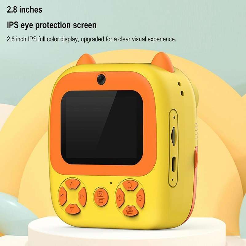 1080P Instant Print Camera 2.8-inch IPS Screen Front and Rear Dual Lens Kids Camera, Spec: Yellow
