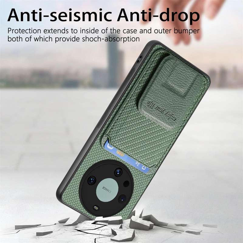 For Honor X9A Carbon Fiber Card Bag Fold Stand Phone Case(Green)