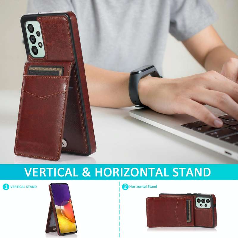 For Samsung Galaxy A73 5G Solid Color PC + TPU Protective Case with Holder & Card Slots(Brown)