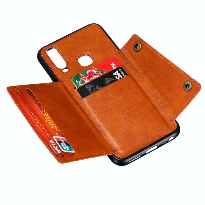 For Huawei Y7p 2020 PU + TPU Shockproof Magnetic Protective Case with Card Slots(Brown)