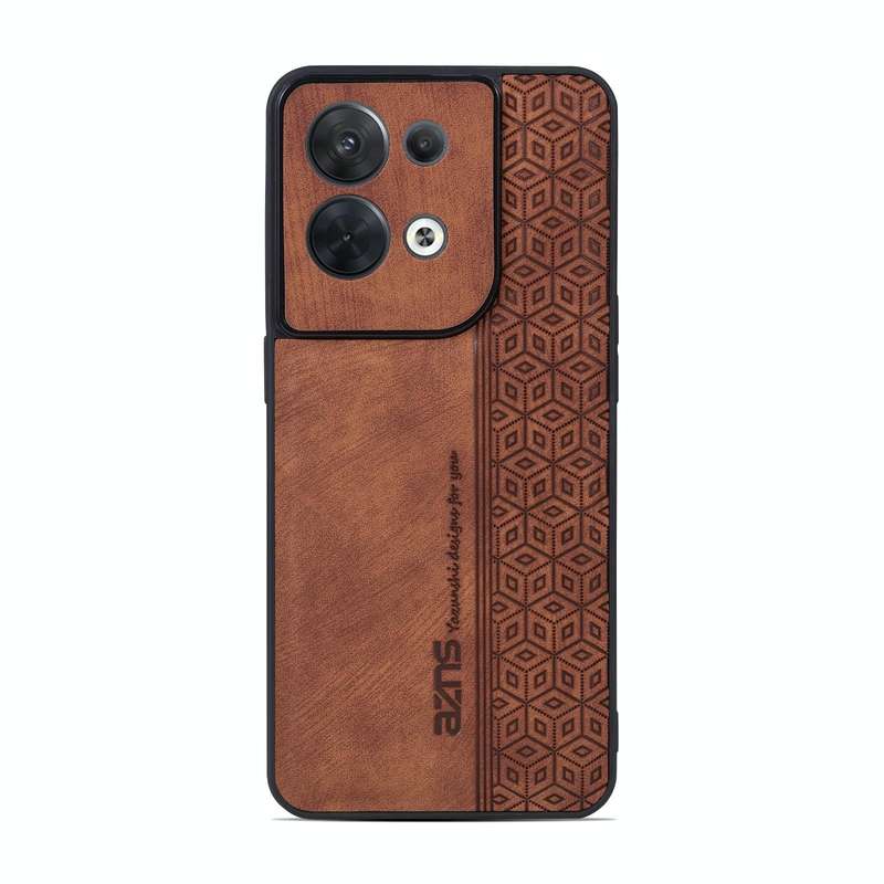 For OPPO Reno8 AZNS 3D Embossed Skin Feel Phone Case(Brown)
