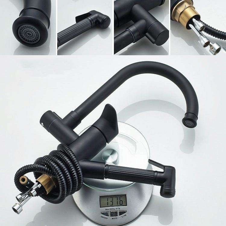Kitchen Pull-Out Double Faucet Water Table Hot And Cold Water Faucet, Specification: Wheel Bendin...