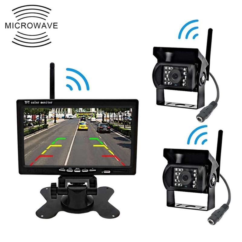 PZ-607-W1-2A Wireless Dual Cameras Rear View Camera Infrared Night Vision Rear View Parking Rever...
