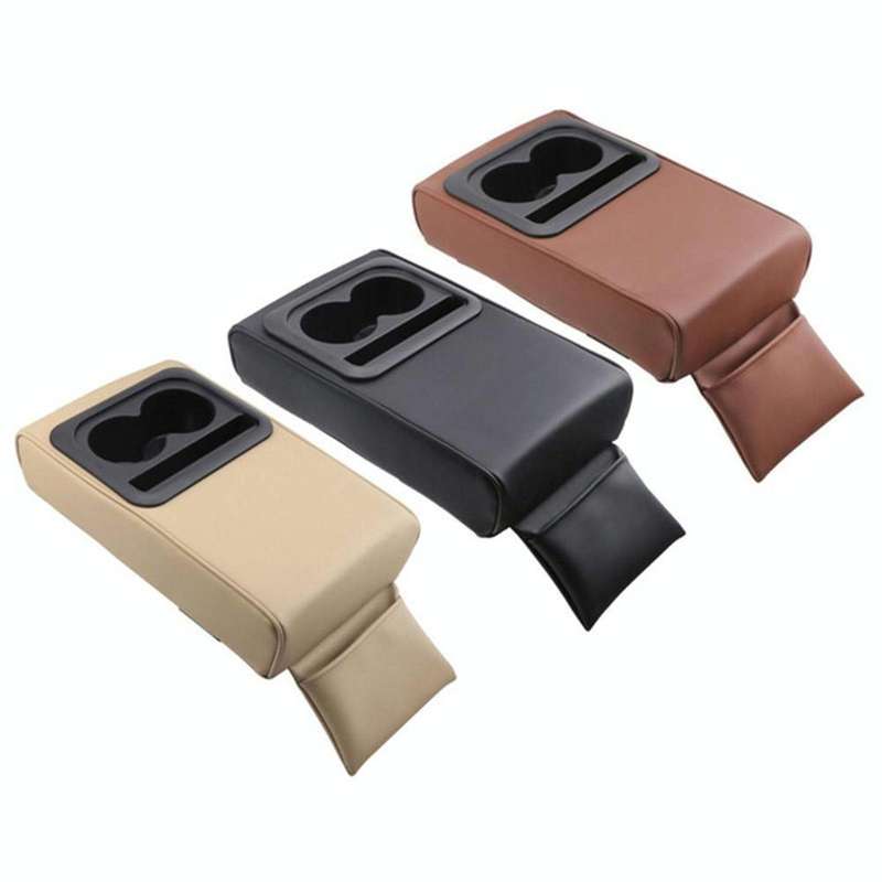 Car Armrest Box Increased Support With Rear Seat Water Cup Holder(Beige)