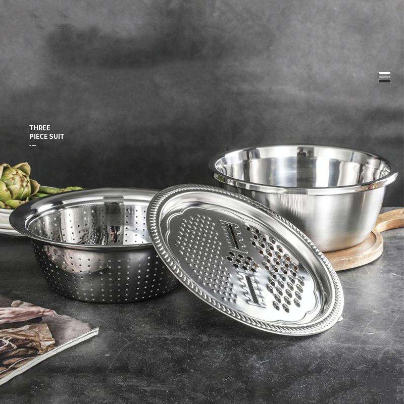 3 in 1 Stainless Steel Multifunctional Grater Kitchen Draining And Washing Basin Set(28cm)