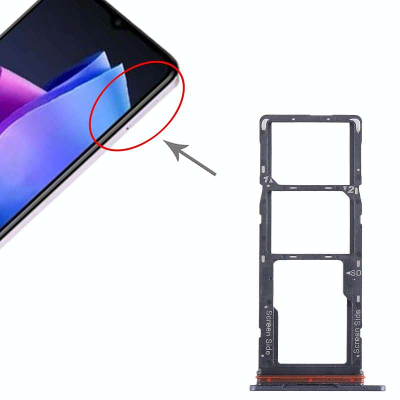 For Tecno Pop 7 BF6 SIM Card Tray + SIM Card Tray + Micro SD Card Tray (Black)