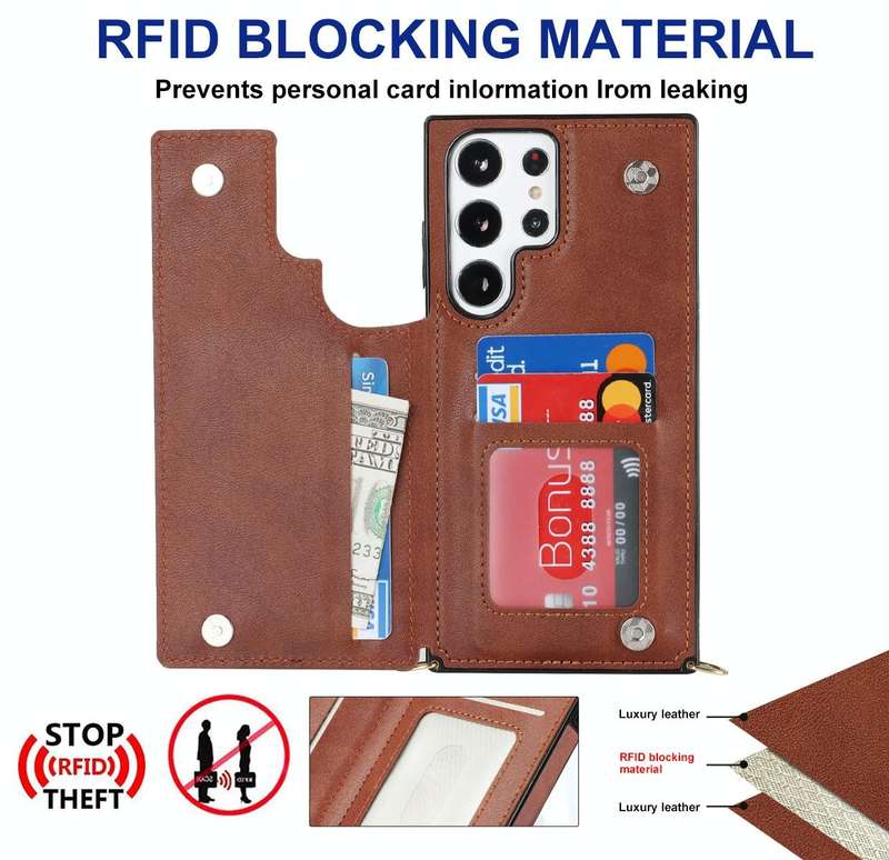 For Samsung Galaxy S23 Ultra 5G Cross-body Square Double Buckle Flip Card Bag TPU+PU Case(Brown)