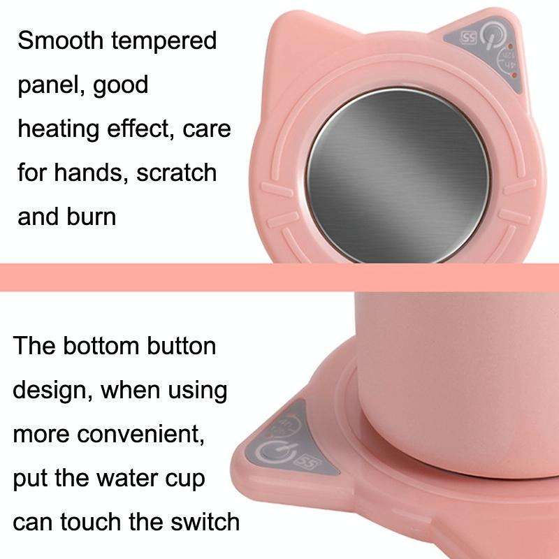 Automatic Heating Warm Coaster Hot Milk Coffee Cup Timed Thermos Cup Mat, US Plug(Pink)