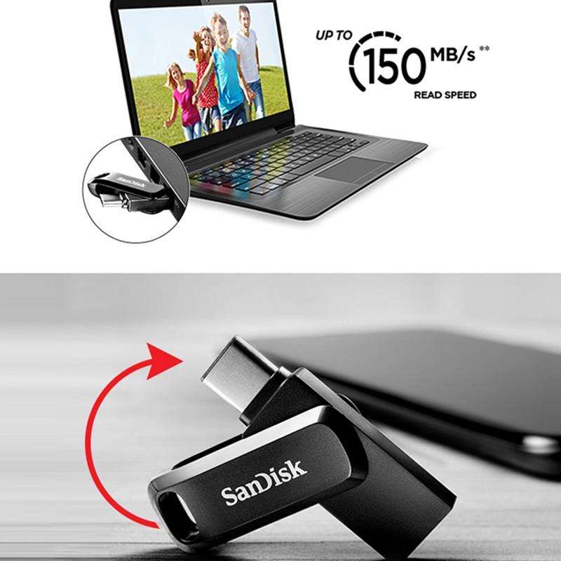 SanDisk Type-C + USB 3.1 Interface OTG High Speed Computer Phone U Disk, Colour: SDDDC3 Black Pla...