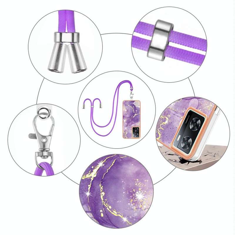 For OPPO A57 4G/A77 5G Taiwan/K10 5G Global Electroplating Marble Dual-side IMD Phone Case with L...