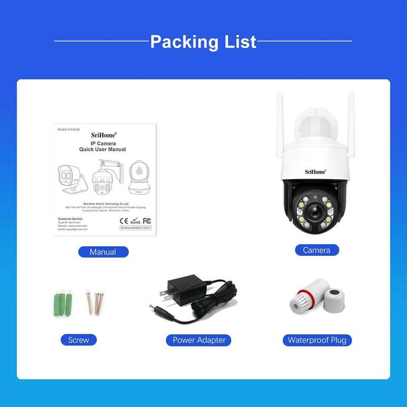 SriHome SH041 5.0MP 20X Optical Zoom 2.4G/5G WiFi IP66 Waterproof AI Auto Tracking H.265 Video Su...