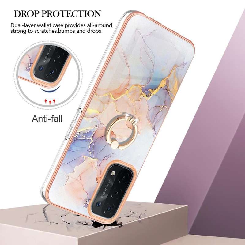 For OPPO A74 5G / A93 5G Electroplating IMD TPU Phone Case with Ring(White Marble)