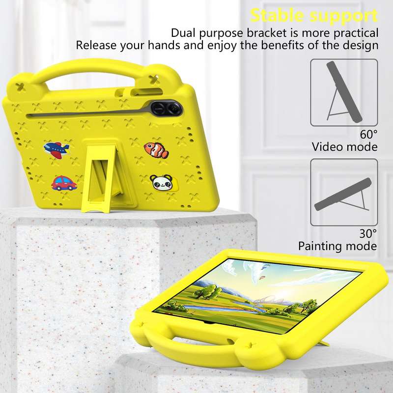 For Honor Pad X9 Handle Kickstand Children EVA Shockproof Tablet Case(Yellow)