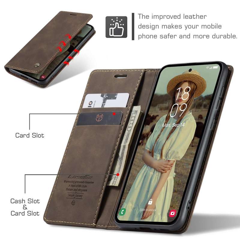 For Samsung Galaxy A55 5G CaseMe 013 Multifunctional Horizontal Flip Leather Phone Case(Coffee)