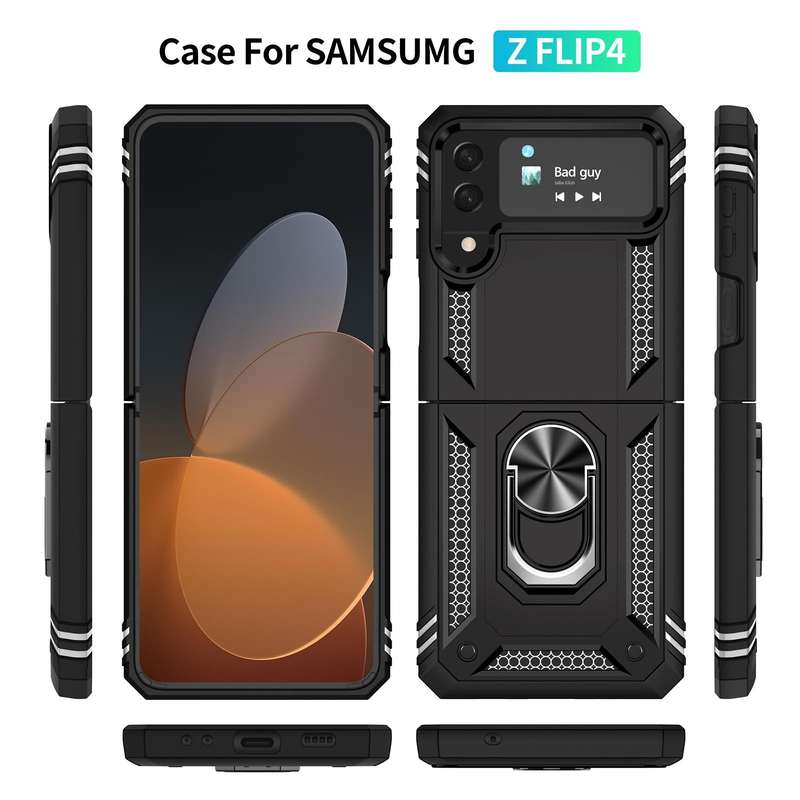 For Samsung Galaxy Z Flip4 Shockproof TPU + PC Phone Case with Holder(Black)