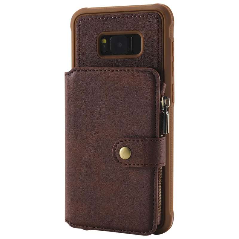 For Galaxy S8 Plus Zipper Shockproof Protective Case with Card Slots & Bracket & Photo Holder & W...